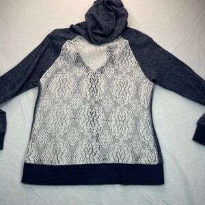 Miss Chievous Zip Hoodie Womens L Blue Crochet Lace Sheer Mixed Media Beach Boho
